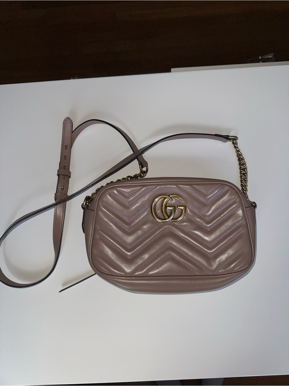 Gucci Matelassé Chevron Crossbody Bag in Dusty Rose